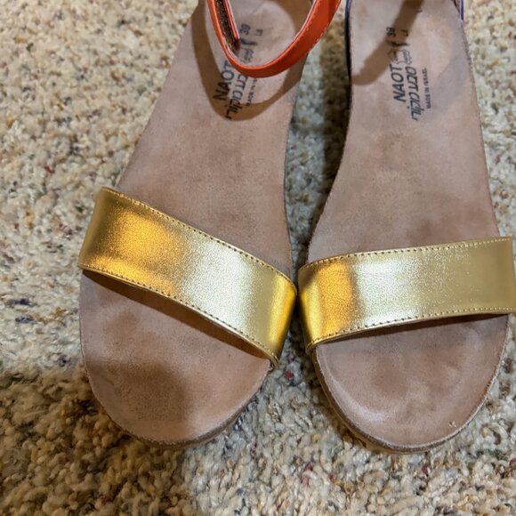 Naot Pixie Ankle Strap Sandals Open Toe Wedge Gold Orange Purple - Picture 6 of 11